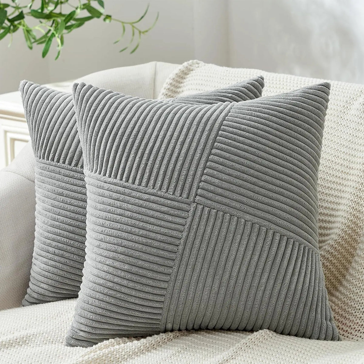 coussin beige rayures verticales moderne housse 45x45cm polyester coton zipper blancintérieur deco maison