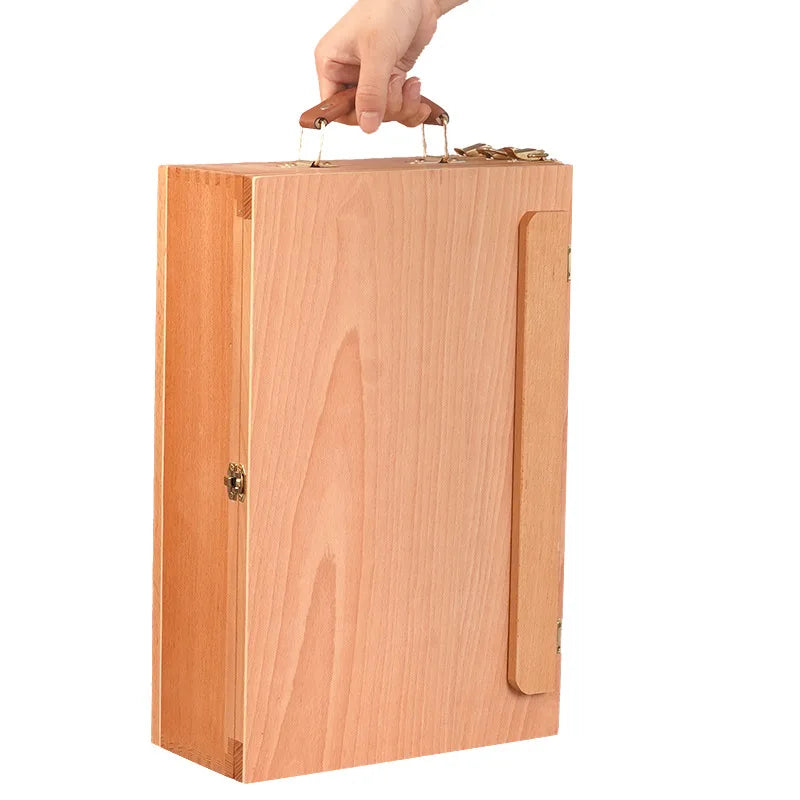 tableau peinture pliable tiroirs compartiments bois naturel classique clips poignées transport artiste atelier