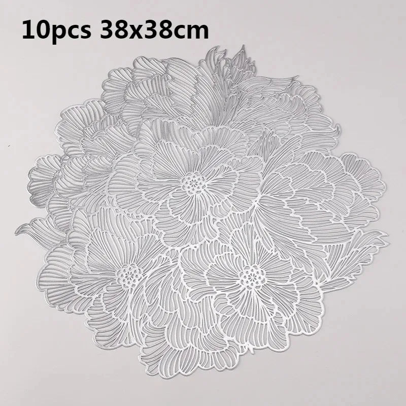 serviettes table rondes pvc fleurées classiques 38cm beige gris clair doré élégantes 10 pièces