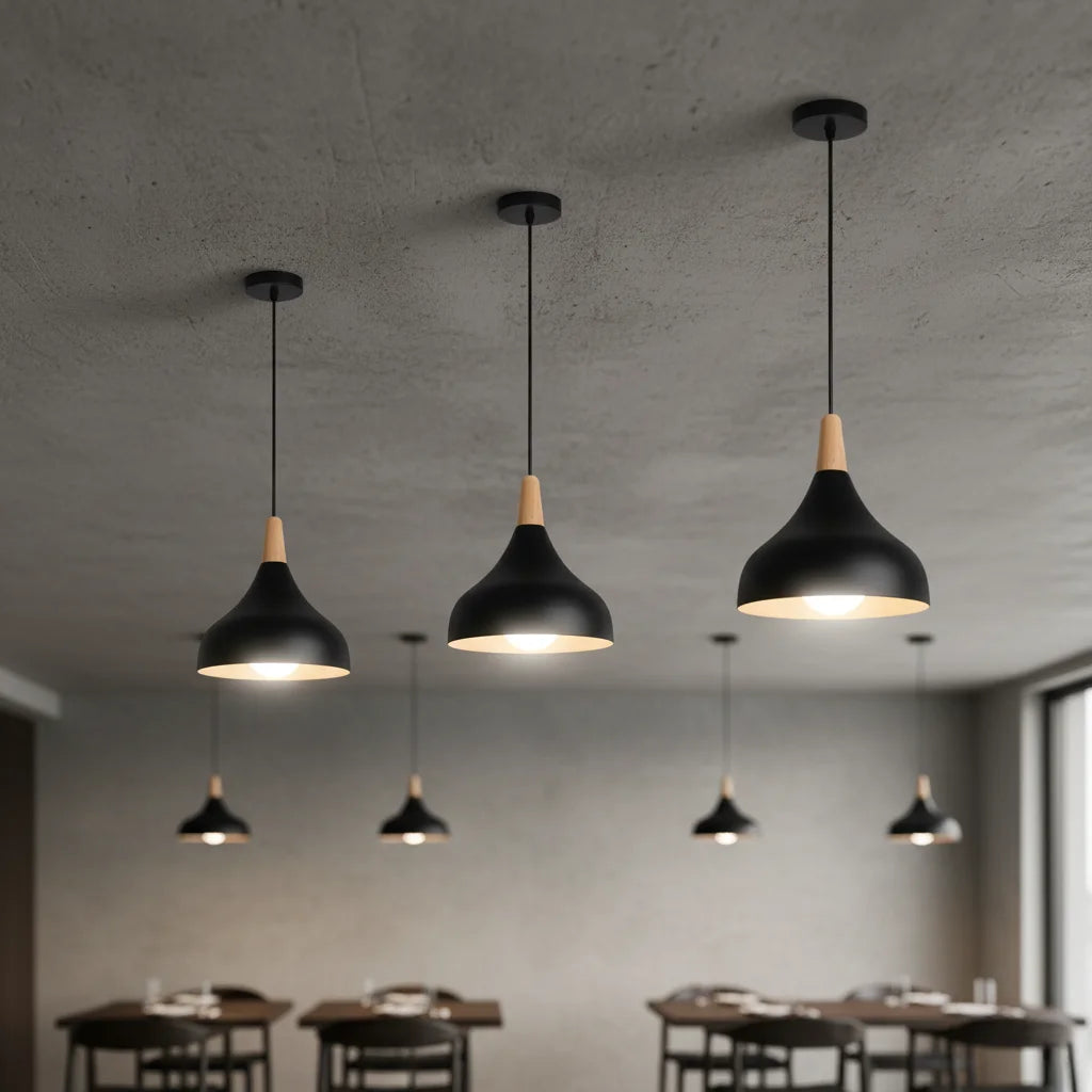 suspension lumineuse moderne conique noir blanc bleu rose vert salle salon chambre restaurant étude