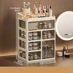 boîtes rangement cosmétiques moderne pliables beige clair poignées dorées étiquettes produits