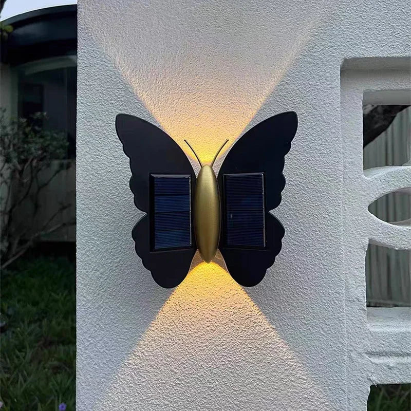 applique murale papillon led solaire moderne noire dorée extérieure adhésive on off