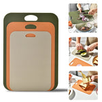 planches découper moderne poignées intégrées couteau oignon tomate avocat vert orange gris clair cuisine