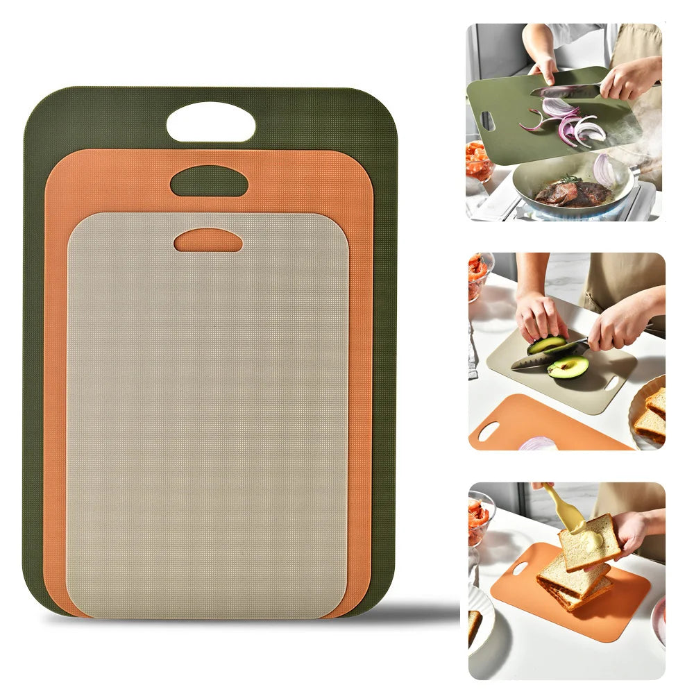 planches découper moderne poignées intégrées couteau oignon tomate avocat vert orange gris clair cuisine
