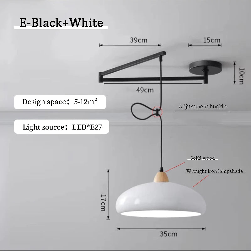 lampe suspendue moderne blanc noir flux lumineux led interrupteur bouton decoration chambre coucher