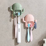 porte brosse dents cactus adhésif moderne vert blanc rose salle bains organisateur
