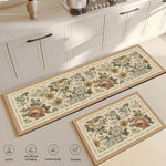 tapis cuisine antidérapant doux lavable motif floral beige rose vert gris sol maison
