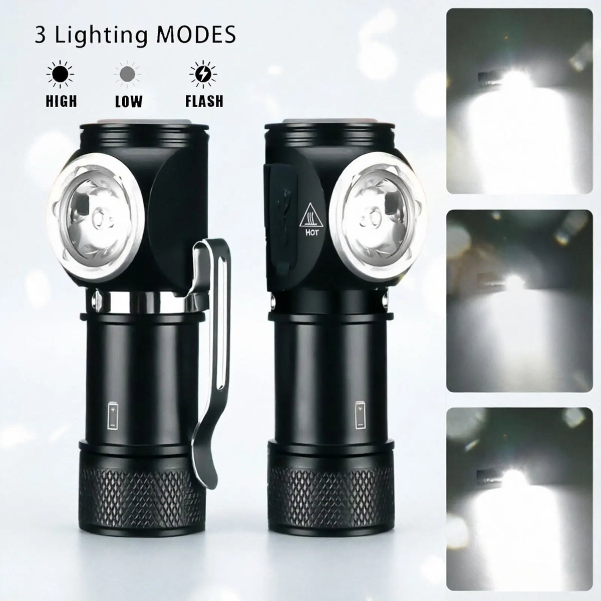 lampe torche led noire texturée moderne clip modes éclairage rechargeable camping pêcheextérieur