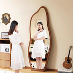 miroir moderne blanc noir ovale complet étagères intégrées pieds salon chambre