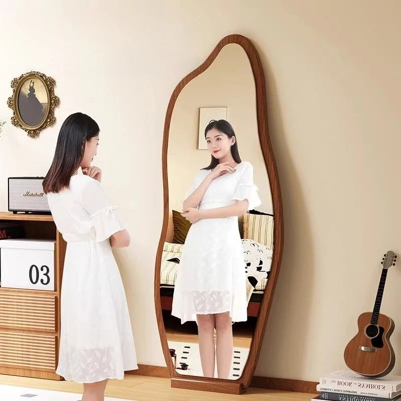 miroir moderne blanc noir ovale complet étagères intégrées pieds salon chambre