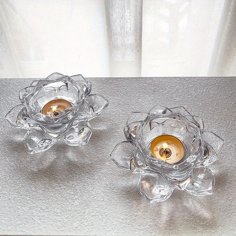 support bougie transparent fleur lotus verre texturé moderne décoration zen intérieur bougie allumée art
