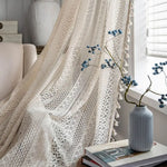 rideau boho chic coton beige clair dentelle semi transparent franges européennes