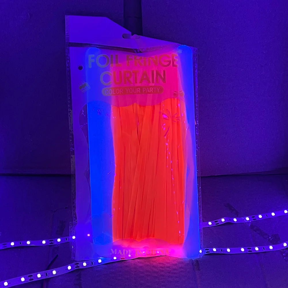 rideau franges foil multicolore semi transparent festif anniversaire mariage décoration party bleu violet