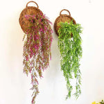 panier suspendu rotin osier jardinière murale fleurs artificielles décoration jardin rustique marron clair