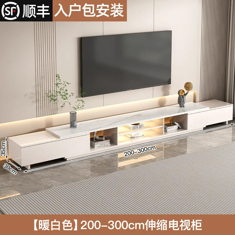 meuble tv moderne gris blanc marbre tiroirs rangement salon