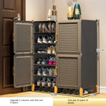 meuble chaussures gris moderne grand rangement chaussures porte poignées dorées salon entrée maison