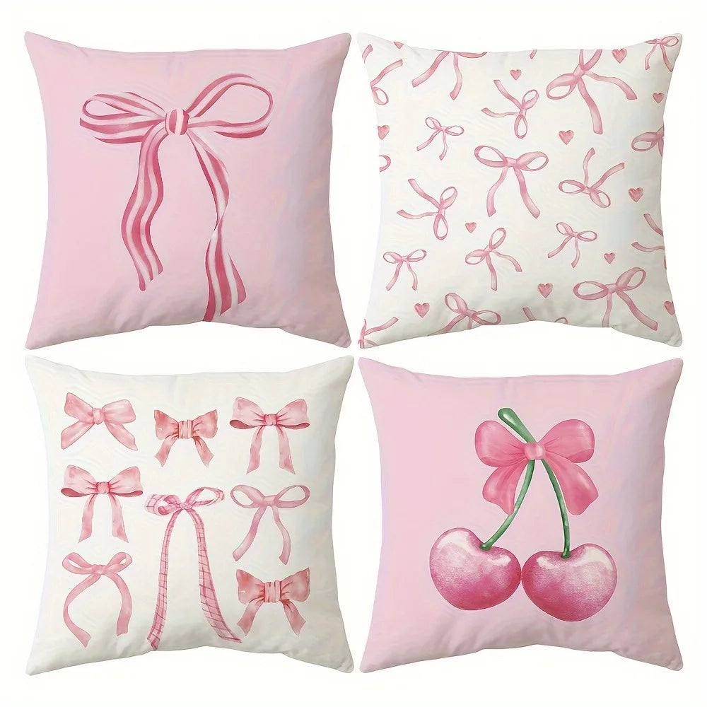 housse coussin moderne rose rubans cœurs zipper 45x45cm polyester décoration intérieure chambre salon