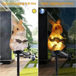lampe solaire décorative animaux résine lapin hérisson livre tringle métallique extérieur ambre verte marron
