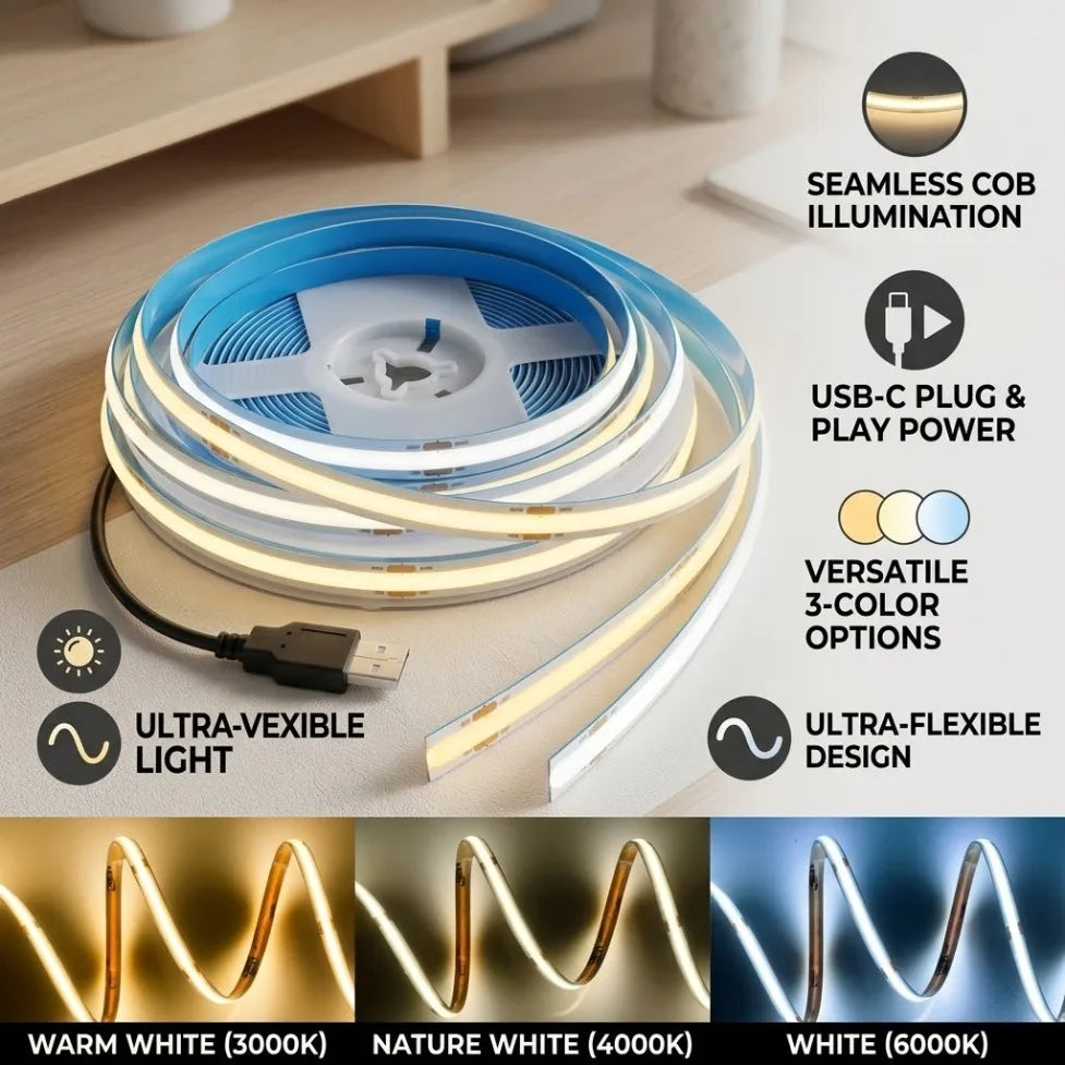 ruban led flexible 320 leds 3000k 4500k 6500k double faced tape décoration diy