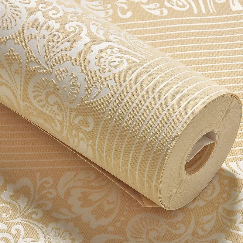 papier peint floral relief classique beige marron rose bleu blanc doré imperméable