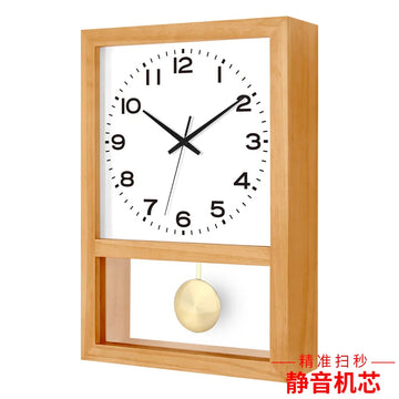 horloge murale bois clair cadre rectangulaire pendule doré moderne décoration salon japonais