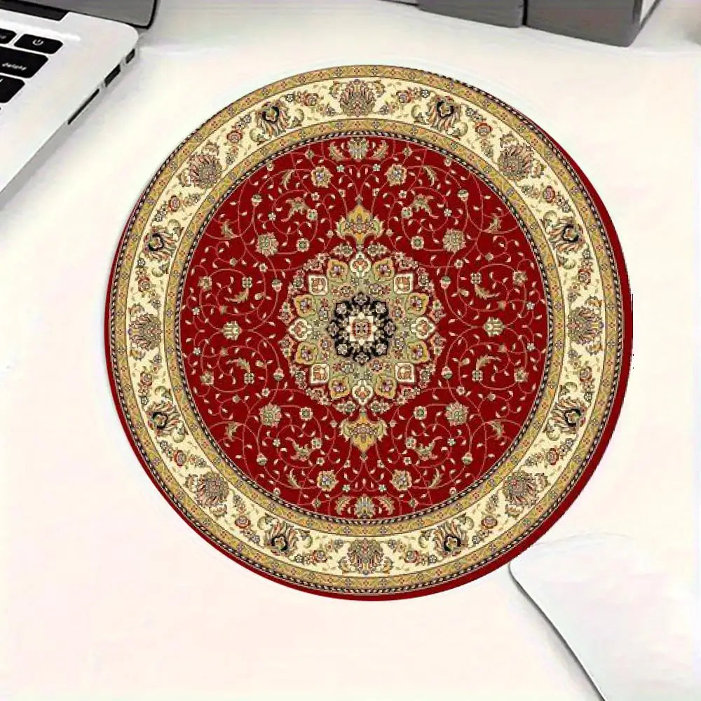 tapis rond vintage oriental persan motif floral ornements floraux rouge beige tapis souris antidérapant
