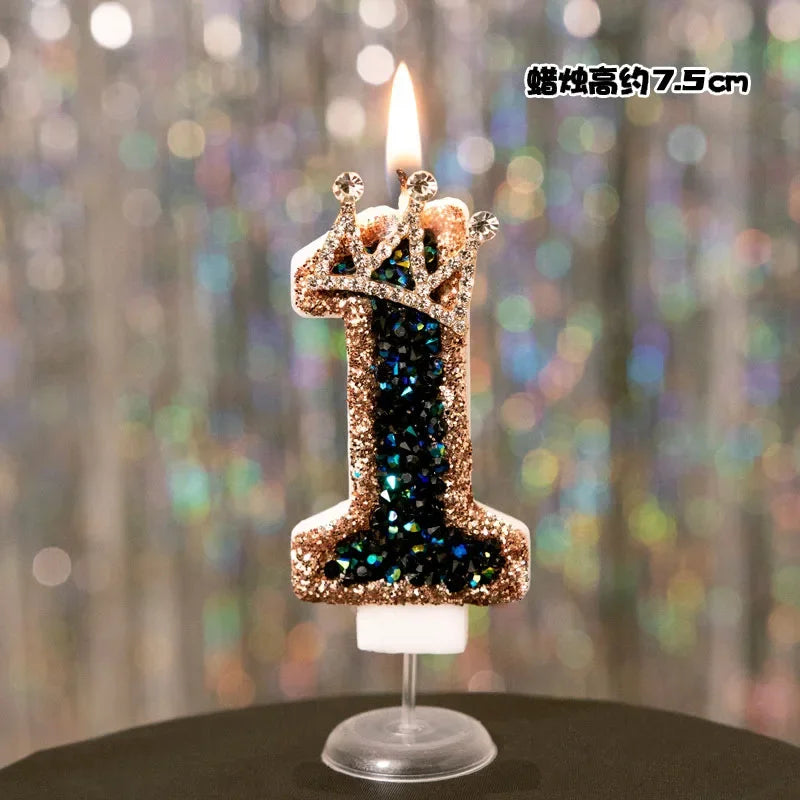 bougies anniversaire numériques or noir brillantes festives décoration pâtisserie chiffres strass transparent