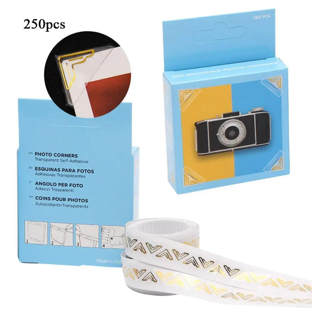 autocollants coins photos transparents rayures dorées moderne décoratif 250 pièces album photo
