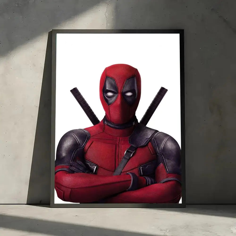 affiches deadpool pop art moderne cadre bois rouge noir gris blanc texture super héros