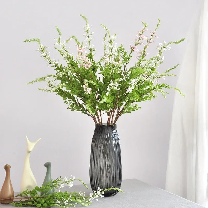 bouquet artificiel blanc feuilles vertes fleurs roses modernes vase transparent extérieur décoration maisonSetBranches