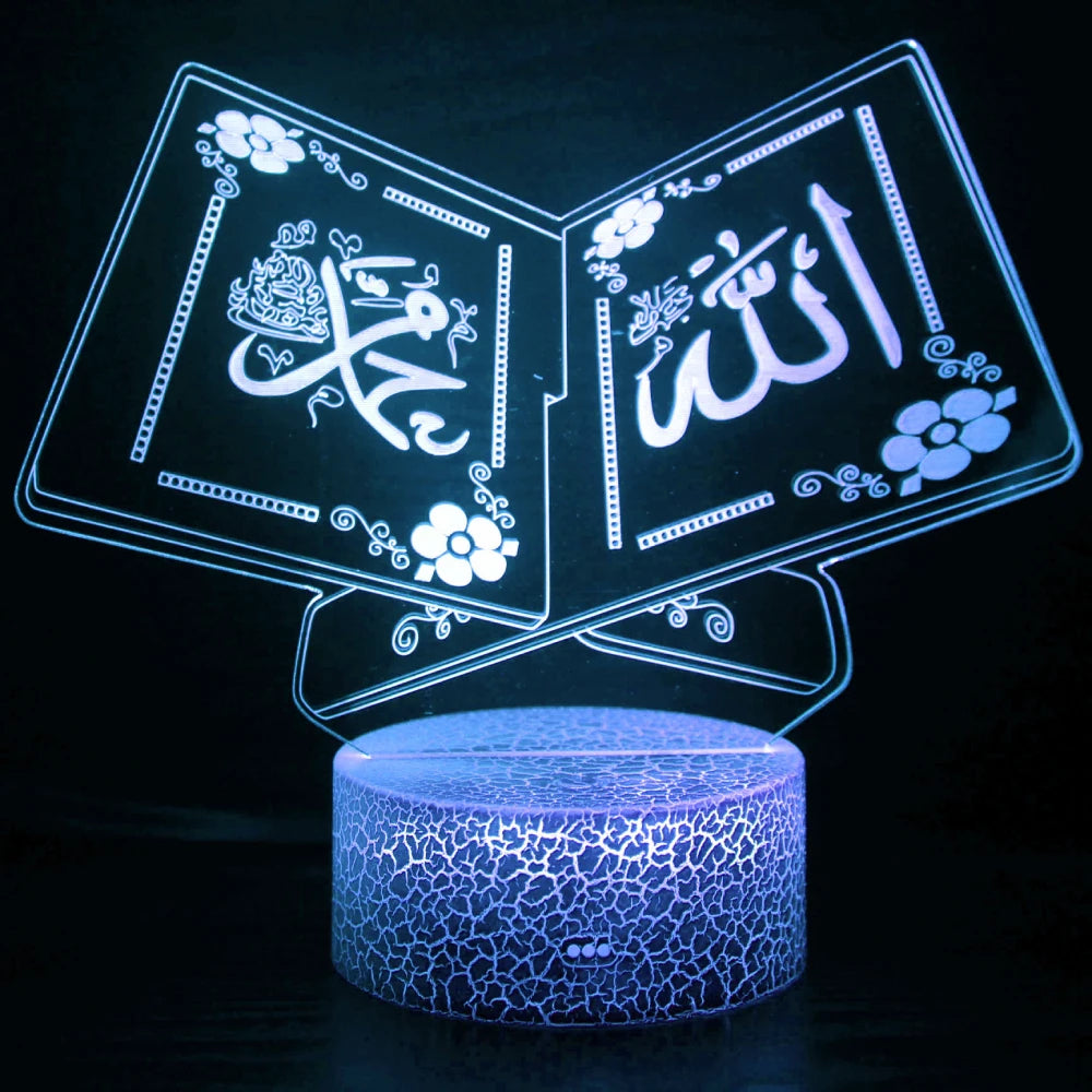 lampe projection 3d transparente motifs floraux calligraphiques moderne base texturée enfants chambre
