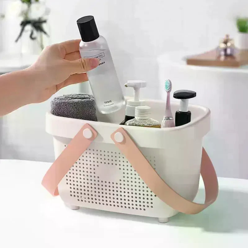 panier rangement perforé anses larges serviettes cosmétiques moderne rose violet grisclair