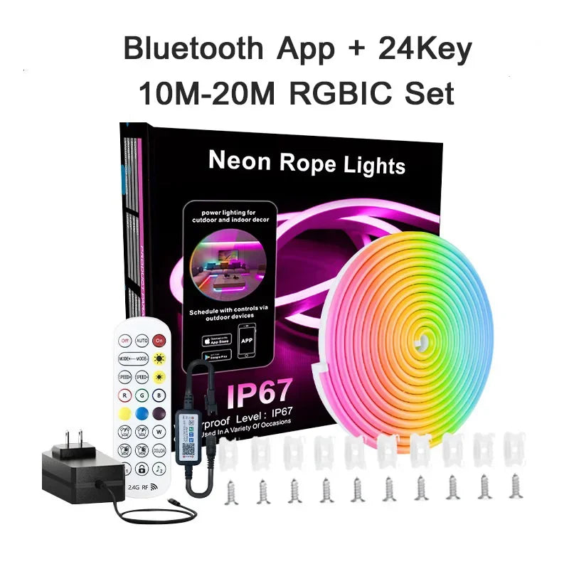 ruban led néon multicolore controle bluetooth ip67 moderne decoration extérieure chambre jardin