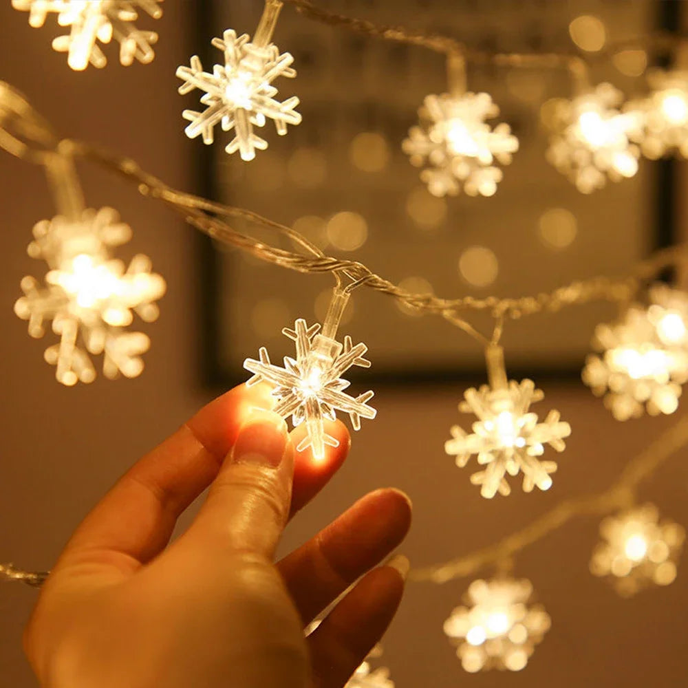 guirlande lumineuse flocons roses blancs modernes noel decoration festive led 3m multicouleur