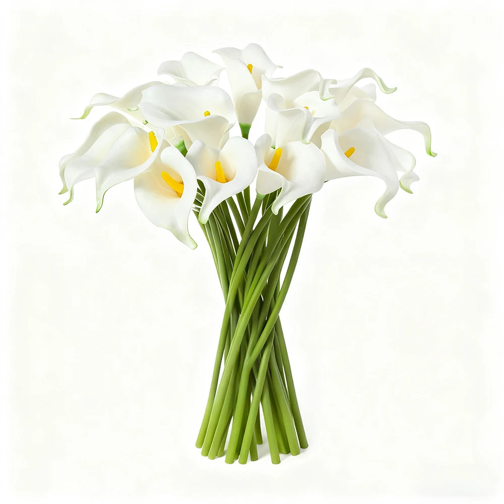 bouquets fleurs artificielles calla lilies blanc modernes decoration intérieure élégante ruban vase fleuri champêtre