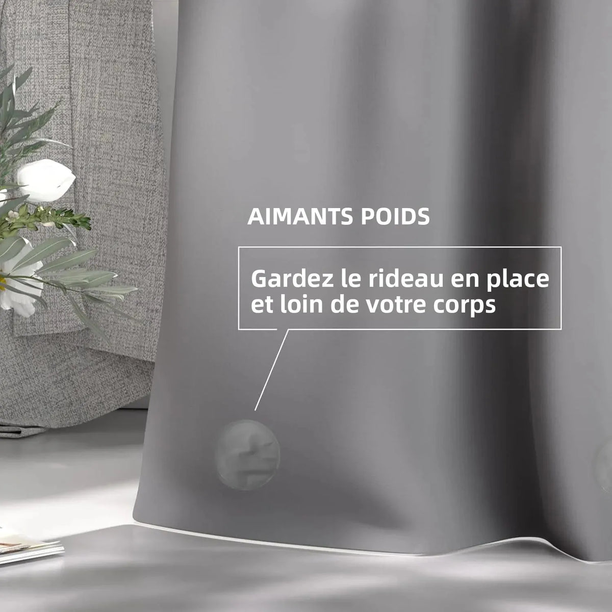 rideau douche gris moderne aimants lestés tapis douche imperméable baignoire 120x180cm 120x200cm anneaux métalliques