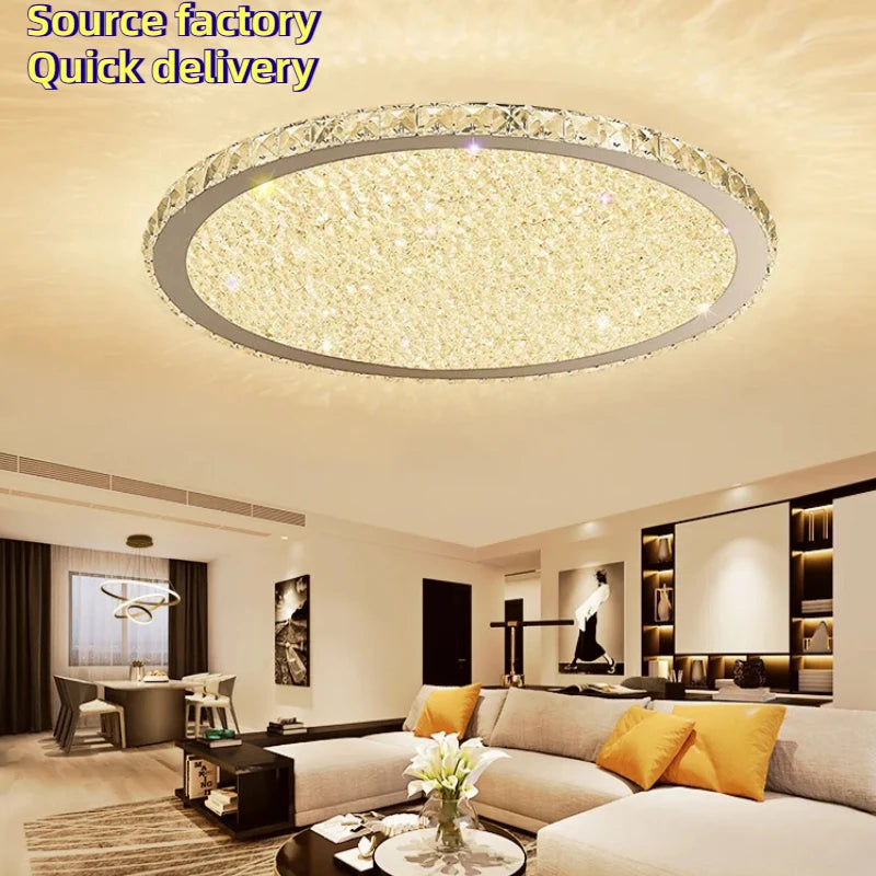 plafonnier led moderne cristaux brillants blanc doré élégant télécommande grande taille verre