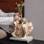 vase céramique moderne vert gris blanc texture coquille motifs floraux 32cm 26cm