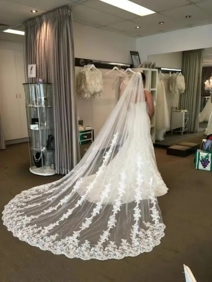 voile mariée blanc broderie florale classique peigne cheveux translucide monocouche