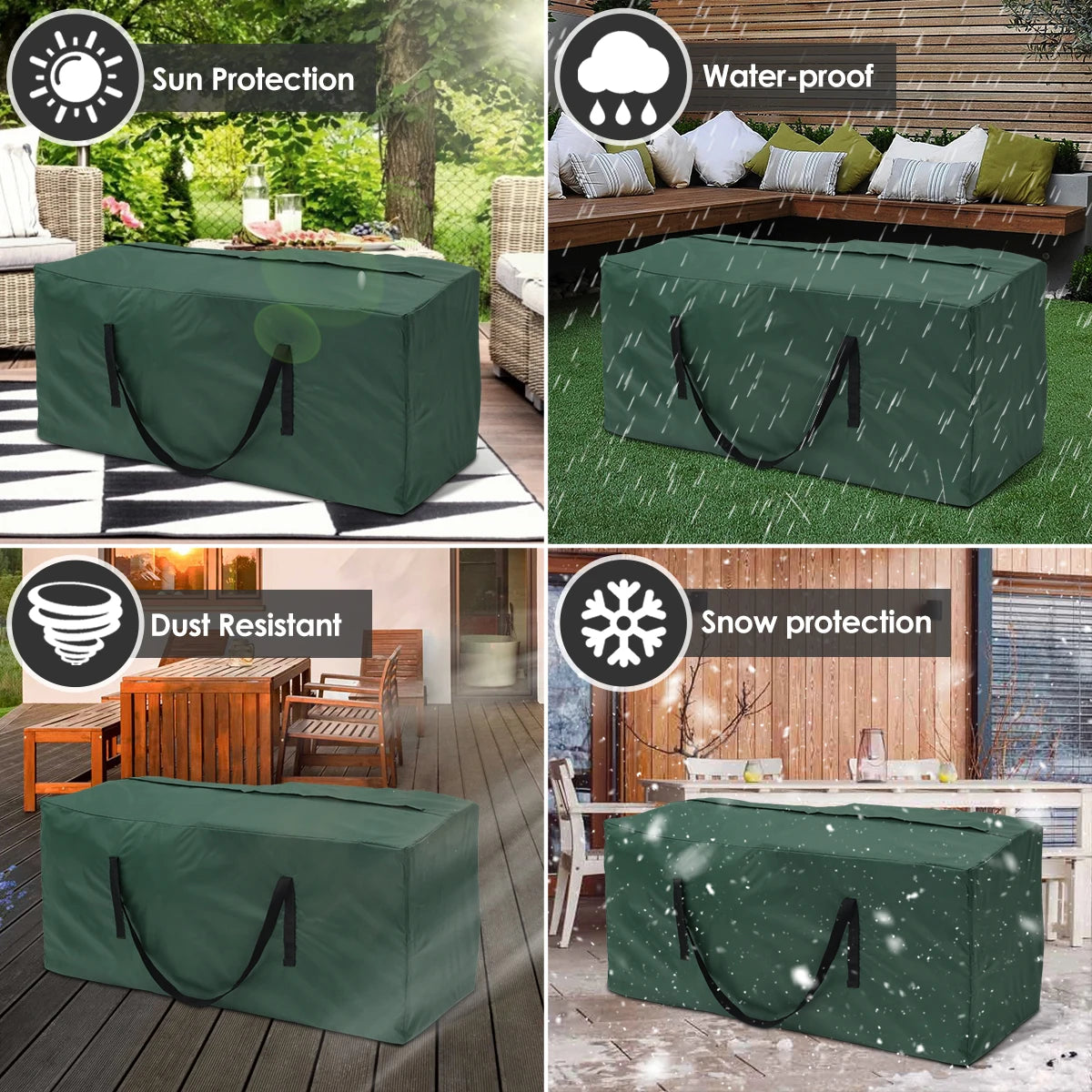 sac rangement extérieur vert foncé imperméable poignées fermeture glissière robuste multifonction pliable anti poussière