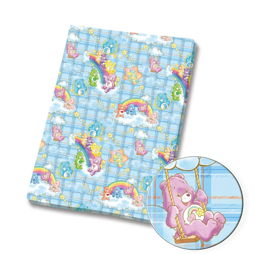 tissu imprimé polyester coton 140x50cm dessin animé ours nuages arcs ciel enfant multicolore