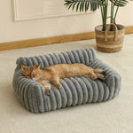 lit chat gris blanc velours rayures moderne confortable