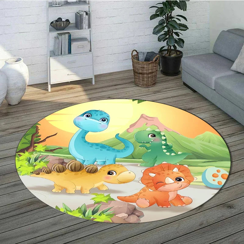 tapis rond moderne multicolore motifs géométriques fleurs dinosaures 80cm 120cm salon chambre decoration interieur