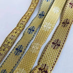 ruban jacquard or bleu motif géométrique polyester largeur cm tissu opacité élégant accessoire vestimentaire