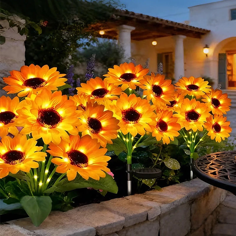 bouquet fleurs tournesol jaune led moderne extérieur décoration jardin solaire