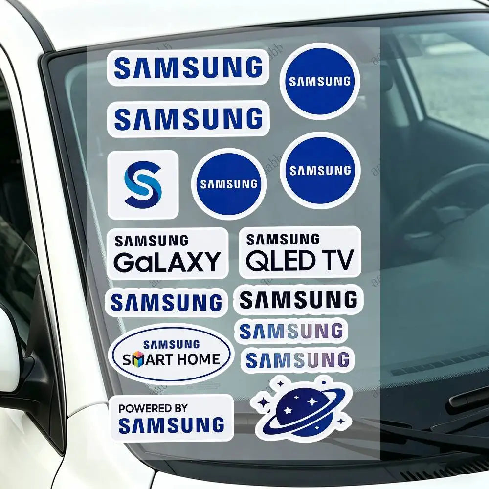 autocollants réfléchissants sécurité moto bleu blanc noir logos samsung modernes minimalistes