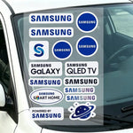 autocollants réfléchissants sécurité moto bleu blanc noir logos samsung modernes minimalistes