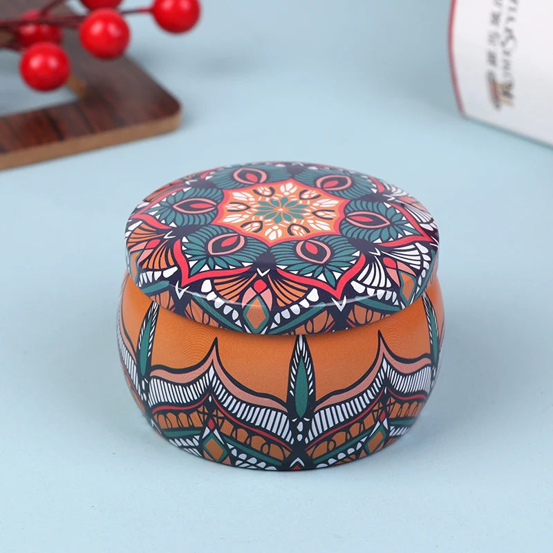 boîte ronde rangement cosmétique décorative motif floral boho chic pot stockage bijoux maquillage