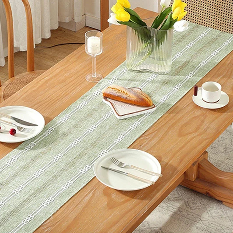nappe décorative bohème géométrique franges semi transparente blanc rose vert gris bleu marine table
