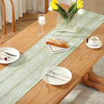 nappe décorative bohème géométrique franges semi transparente blanc rose vert gris bleu marine table